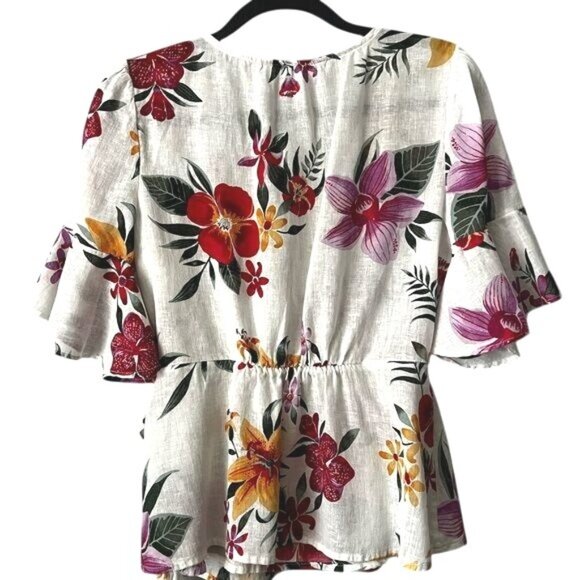 Old Navy Floral Wrap Blouse With Tie Waist & Flared Sleeves Medium - Picture 3 of 7